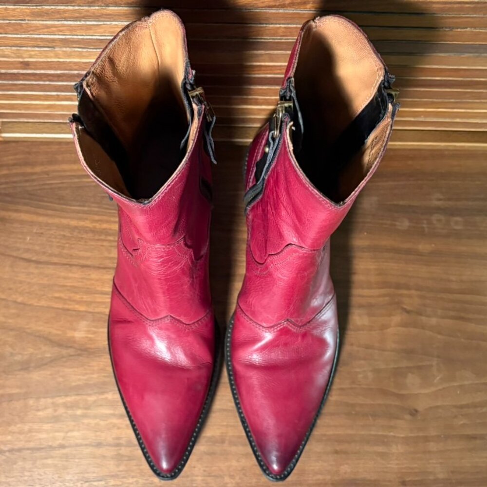 A.S.98 Women's Red Leather Charlie Pointed-Heel Ankle Boots